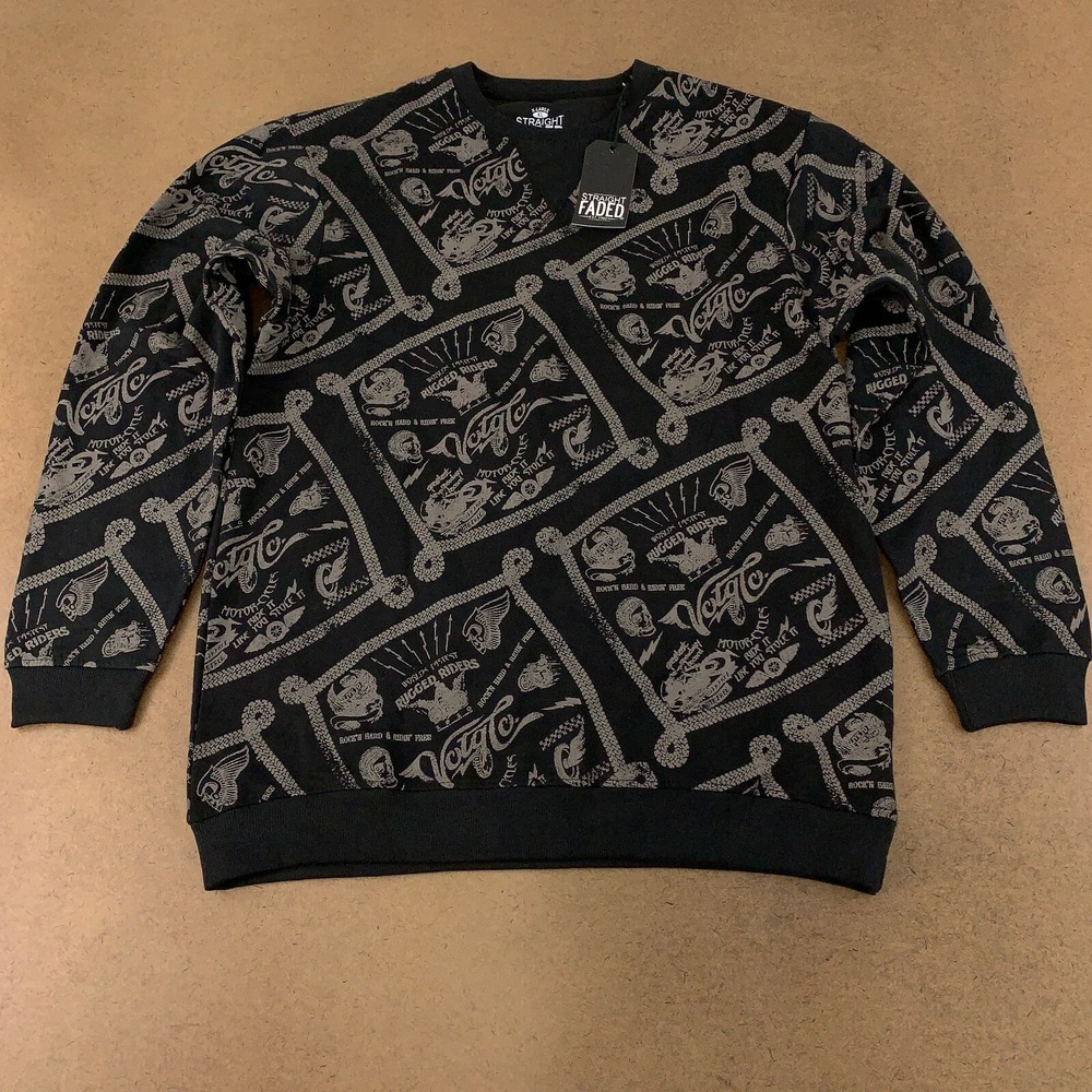 Straight Faded Men's Size XL Black Printed Thermal Crew Neck Knit Pullover NWT